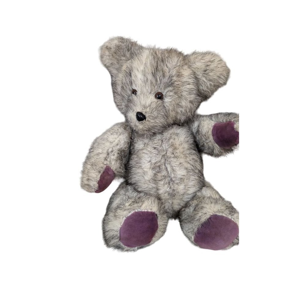 Vintage frosted gray teddy bear plush poseable purple feet pads  18‎ inch